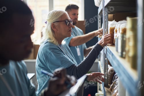 Preview: Group of Employees Organizing Items on Shelves