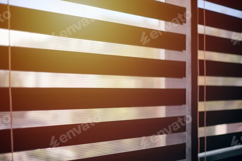 Preview: Office blinds. Sunlight through modern fabric blinds. Office meeting room lighting range control.