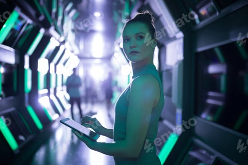 Preview: Thoughtful female executive using digital tablet