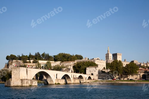 Preview: View of Pont d'Avignon on the river Rhone, Avignon, Provence-Alpes-Cote d'Azur, France
