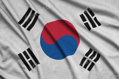 Preview: South Korea flag is depicted on a sports cloth fabric with many folds. Sport team waving banner