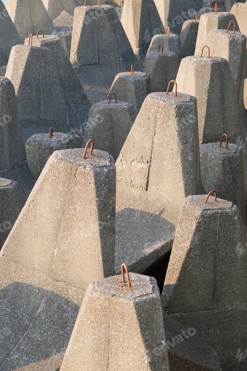 Preview: breakwater in the sea, a collection of concrete breakers