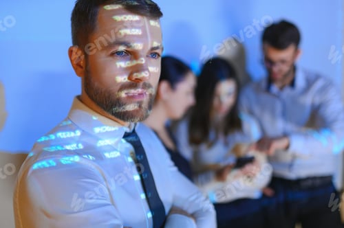 Preview: Group of business people working. Technical price graph and indicator