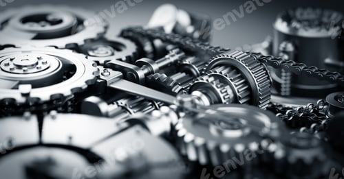 Preview: Gears and cogs mechanism. Industrial machine, engine