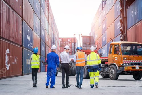 Preview: Engineer team planning the transportation of goods for import or export in the container yard.