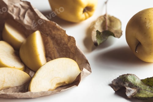 Preview: Apples in a package of ubmagi on a white background. Healthy food, zero waste, organic, farm product