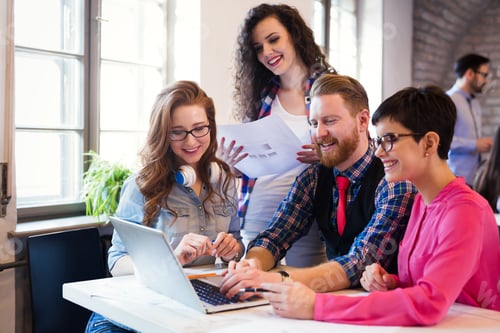 Preview: Creative young business people and architects working in office