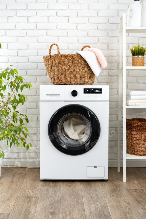 Preview: Laundry basket on washing machine in a laundry room