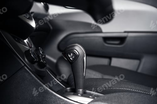 Car Interior with Gear Shift in Sharp Focus