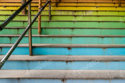 Preview: Rainbow colored stairs close up