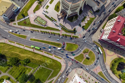 Preview: aerial view of road interchange or highway intersection. Junction network of transportation