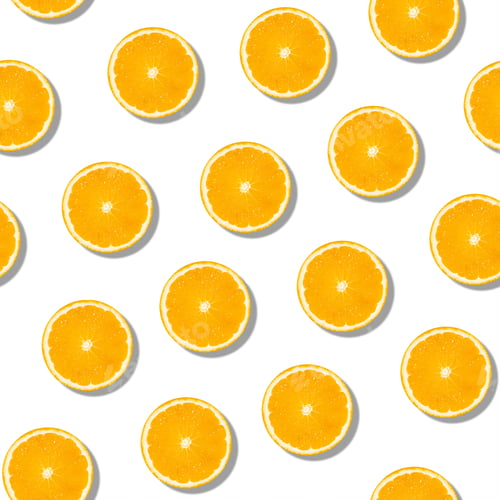 Preview: Seamless orange slice with shadow pattern on white background. Creative summer friuts concept