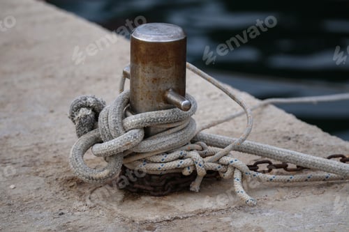Preview: Closeup shot of mooring bollard ropes