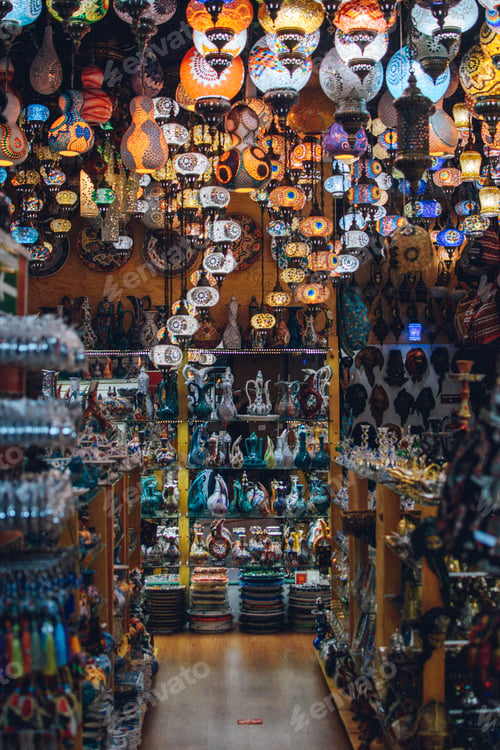Preview: A bunch of turkish lamps at one of many Kemer gift shops. Antalya, Turkey.