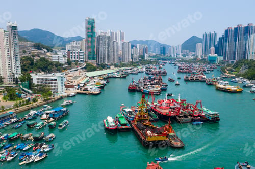 Preview: Aberdeen, Hong Kong 12 May 2019: Top view of Hong Kong city