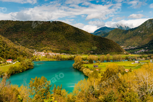 Preview: Picturesque Most Na Soci Lake and Village in Slovenia at Fall