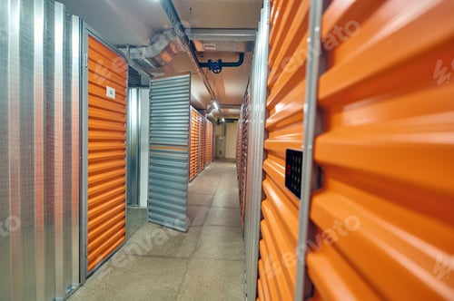 Preview: Open door in modern storage boxes in warehouse