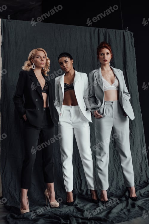 Preview: three different model girls posing in full length