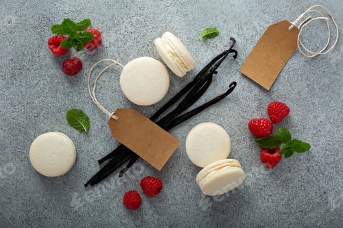 Preview: Vanilla macarons on a gray surface