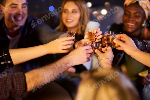 Preview: Bonding over some booze. Cropped shot of a group of friends having fun at a nightclub.