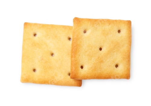 Preview: Two crispy crackers isolated on white, top view. Delicious snack