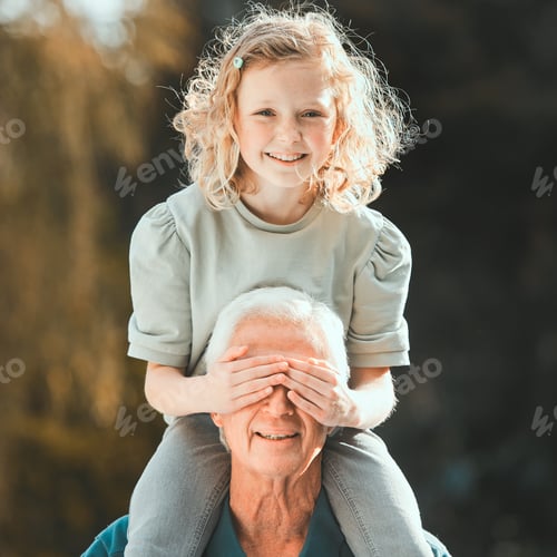 Preview: Shot of a girl being carried by her grandfather outside