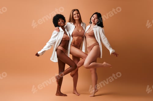 Preview: Multiethnic women on beige background