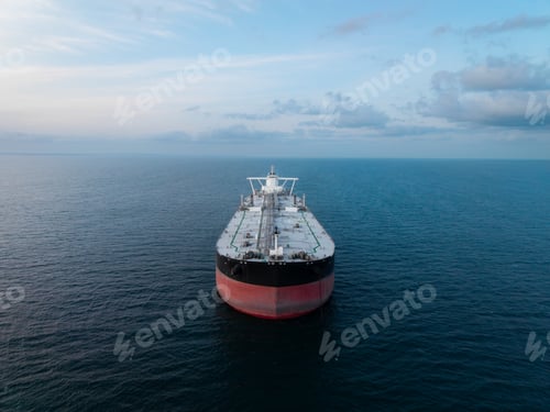 Preview: Aerial view of the front of a large crude oil tanker ship at sea