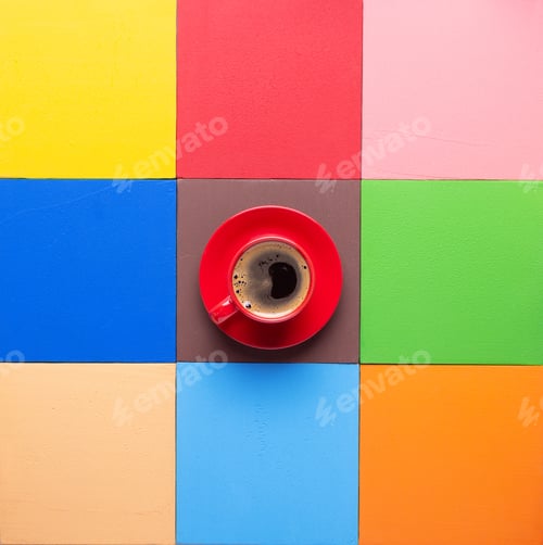 Preview: Cup of coffee at colorful abstract background