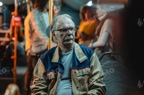 Preview: Retired elderly man sitting on an electric bus,