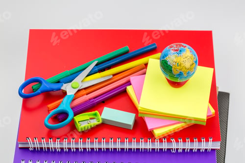Preview: School and office equipment, stationery materials. Colorful stationery.