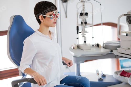 Preview: Girl woman in ophthalmology clinic for diopter detection