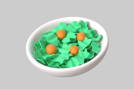 Preview: White bowl with green leaves and orange spheres