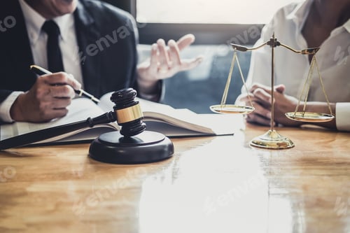 Preview: Male lawyer or Counselor working in courtroom have meeting with client are consultation with
