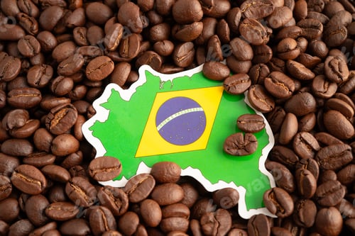 Preview: Brazil flag on coffee bean, import export trade online commerce.