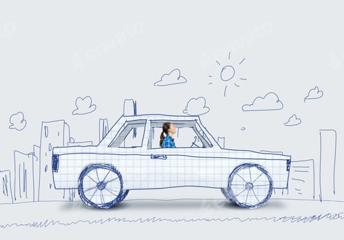 Preview: Young Girl Driving Car Made Of Paper