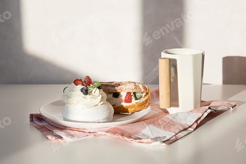 Preview: Delicate Pastries and a Mug on Table