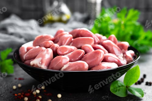 Preview: Raw chicken hearts. Fresh chicken hearts