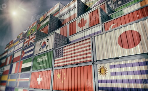 Preview: Container Terminal - Freight container with different national flag designs
