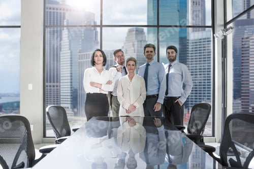 Preview: Portrait of confident businessmen and businesswomen in conference room