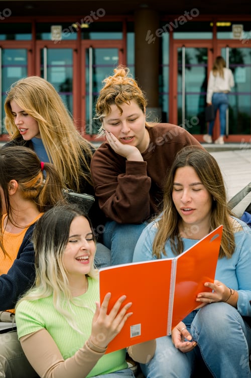 Preview: Group of young women studying and working on project