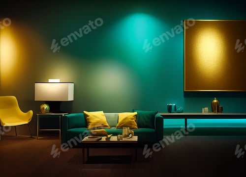 Preview: Luxury Interior in teal and golden style - Digital Generate Image