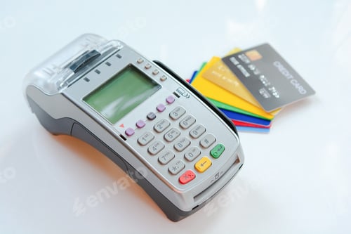 Preview: EDC machine or credit card terminal on white table