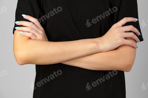 Preview: Woman Holding Hands Together With Blue Fingernails