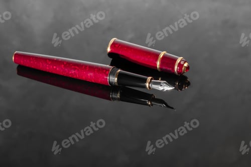 Preview: Fountain pen with box on dark gray background. Stationery branded items