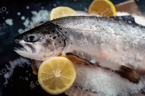 Preview: Fresh Whole fresh salmon trout with salt and lemon