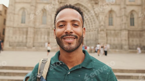 Preview: Close-up of young tourist man with backpack