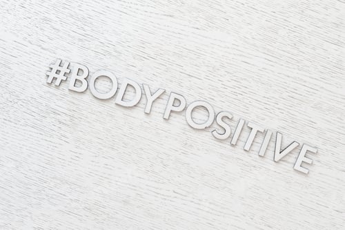 Preview: a body positive word hashtag, cutout letters, abstract icon trendy concept