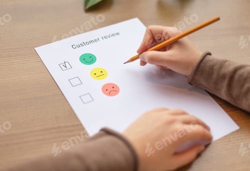 Preview: Female ticking on happy smiley face as excellent service