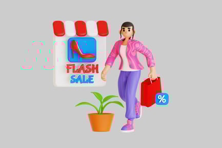 Preview: Cartoon woman shopping at flash sale